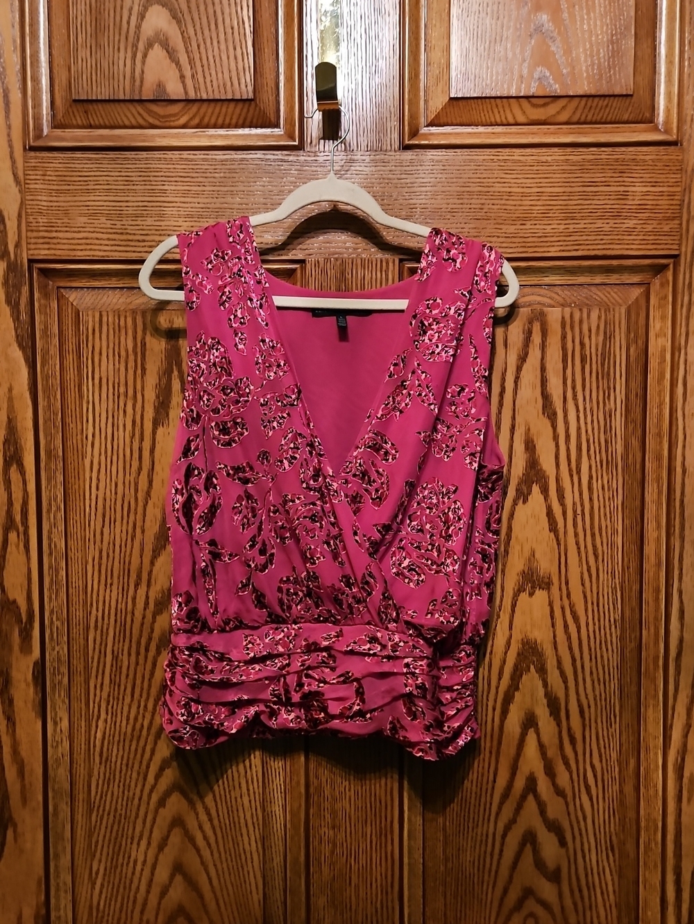 White House Black Market Pink Floral Surplice Sleeveless Top